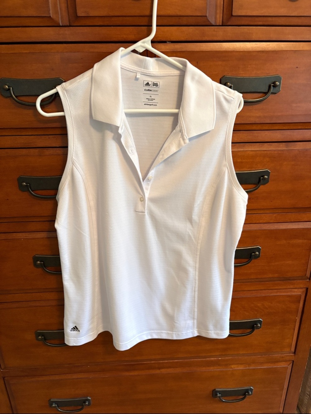 adidas White Sleeveless Golf Polo Tank with Collar